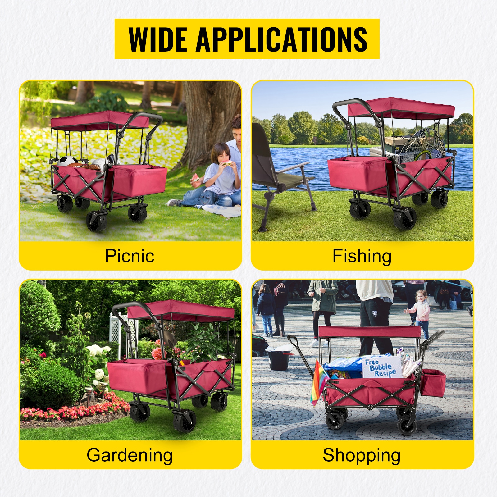 Extra Large Collapsible Garden Cart With Canopy And Rear Storage_voghion.com